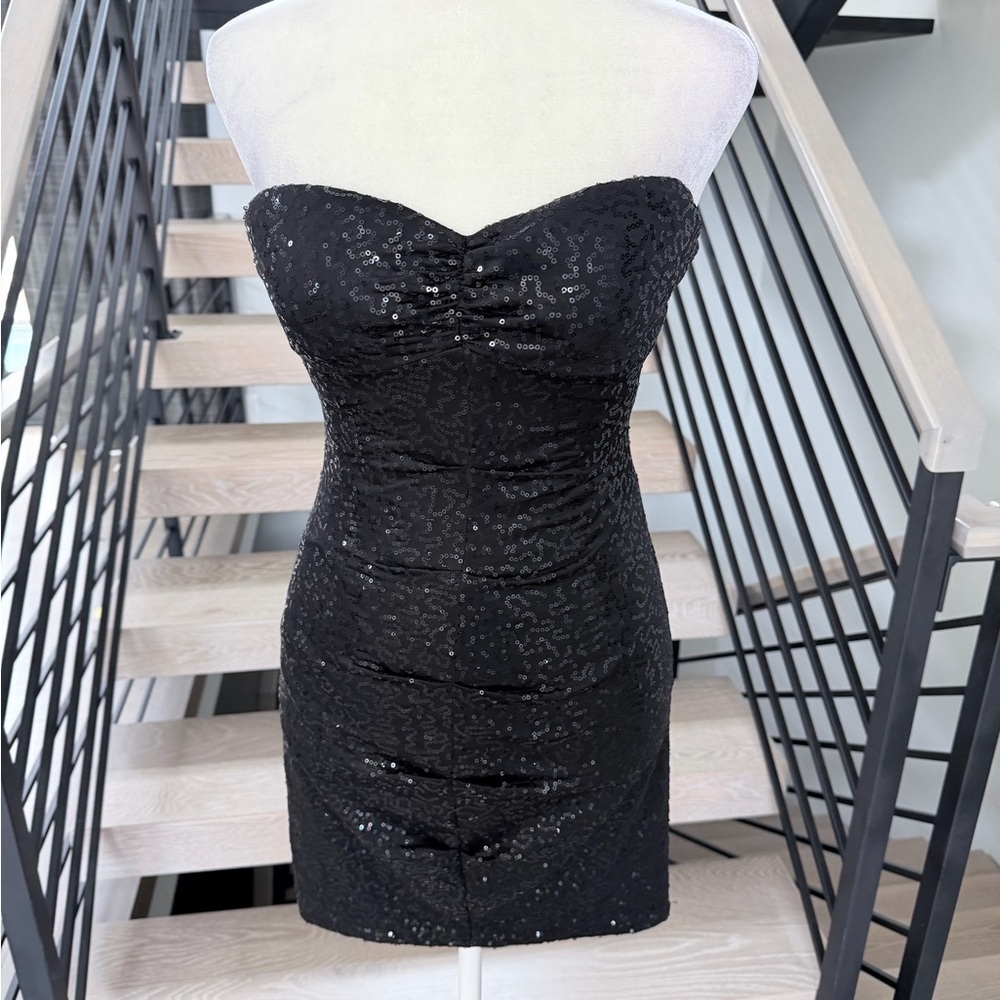 New Black Sequin Mini Strapless Dress size XS